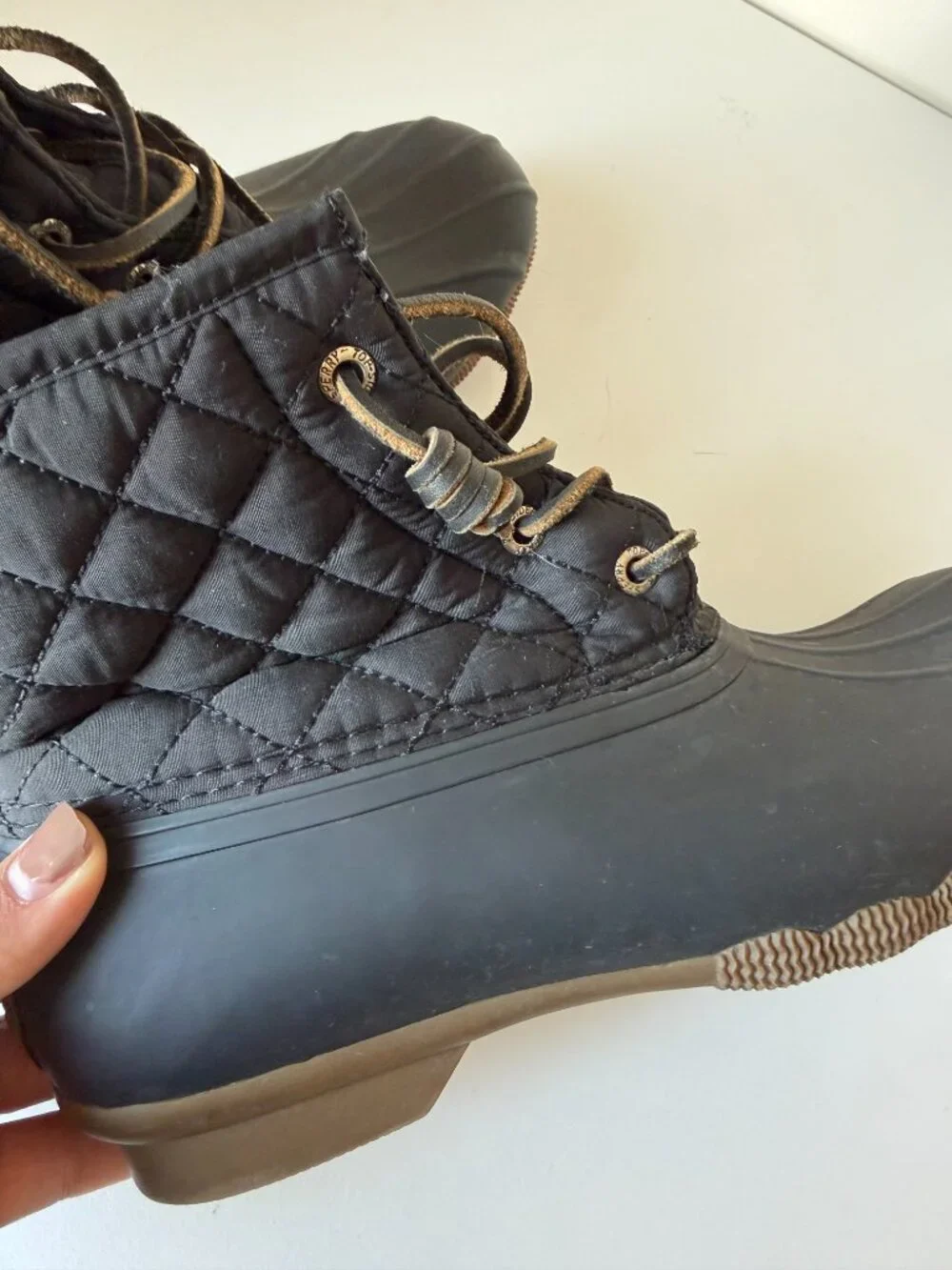 Sperry Saltwater Duck Boots | Black Quilted | Size 7.5 | Waterproof Rain Boots